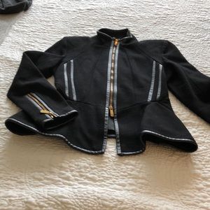 Faith Connexion Black Wool Jacket Leather Trim